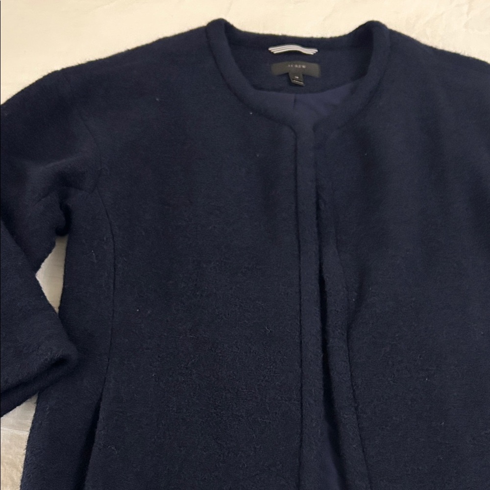 J.Crew Navy Blue Open Front Cardigan Wool blend And 100%Cotton lining